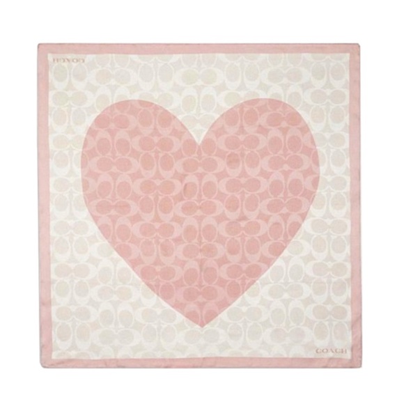 Coach Large Silk Heart Scarf Chalk Rose 35”X35” - Picture 1 of 14